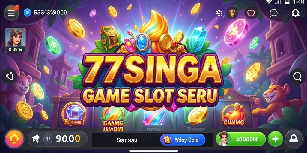 Screenshot gameplay 77SINGA menunjukkan gulungan berputar dengan simbol menarik.