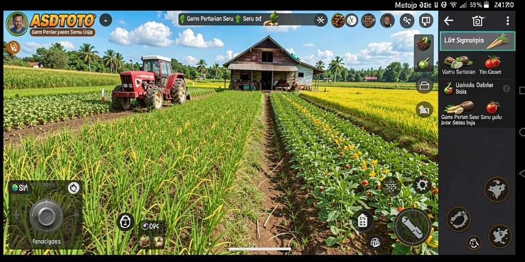 Tampilan gameplay ASDTOTO yang menunjukkan pertanian yang indah dan interaksi sosial.