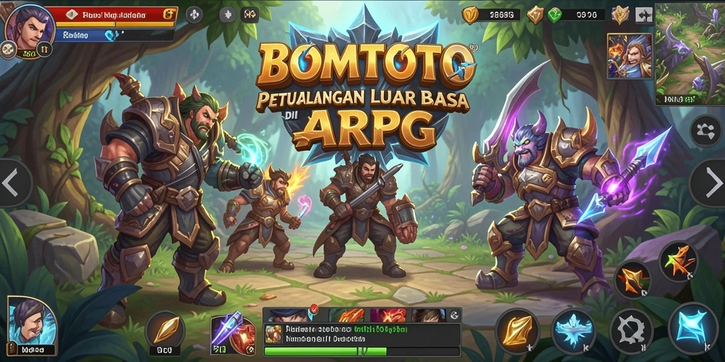 Screenshot utama gameplay ARPG BOMTOTO menampilkan pertarungan yang mendebarkan.