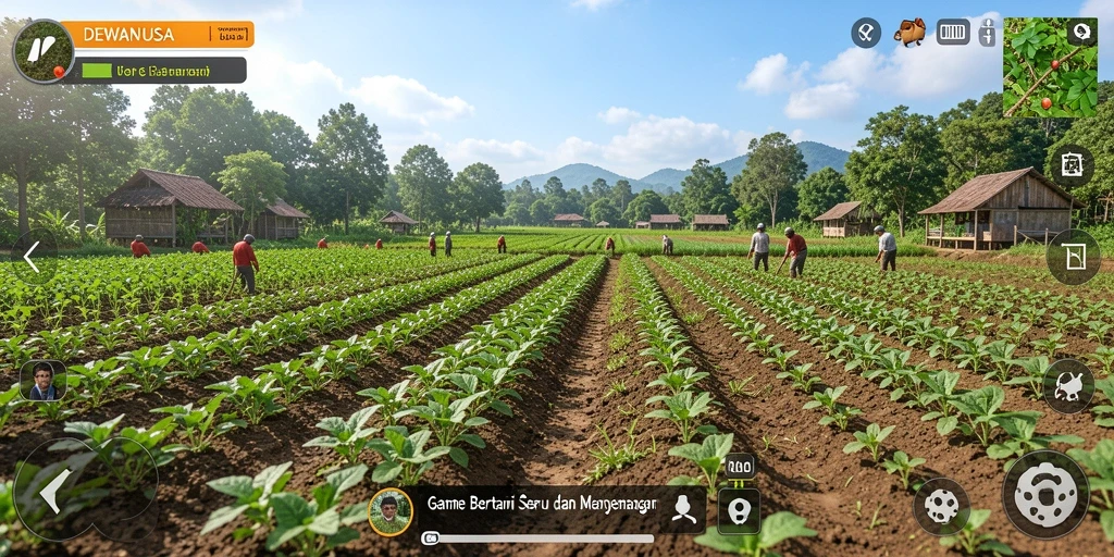 Tampilan gameplay <strong>DEWANUSA</strong> dengan ladang hijau yang memukau.