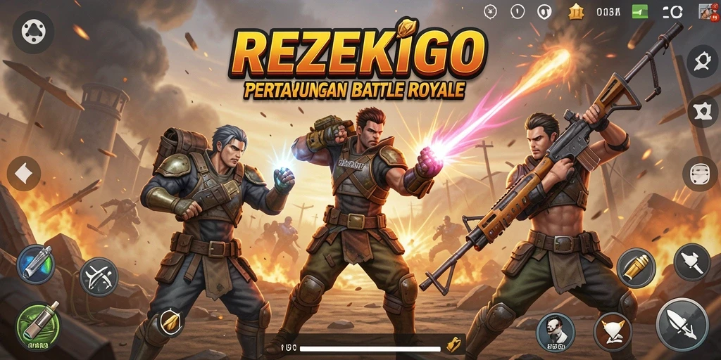 Screenshot menunjukkan aksi seru dalam gameplay Battle Royale REZEKIGO.
