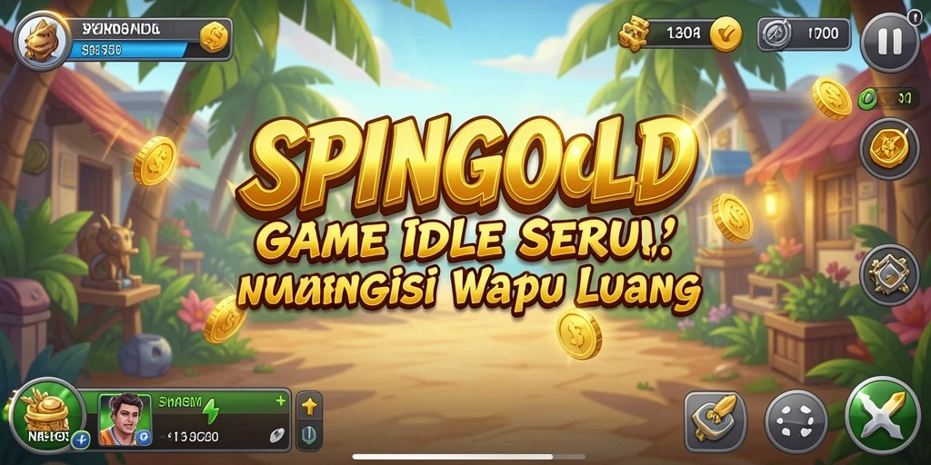 Screenshot gameplay SPINGOLD yang menampilkan antarmuka menarik dan aktifitas pengumpulan sumber daya.